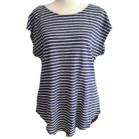 NWOT Christian Siriano Navy & White Striped Linen Top Tunic Cruise Beach medium - Picture 1 of 6